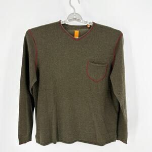 Robert Comstock Vertical green cashmere wool blend lightweight pullover sweater